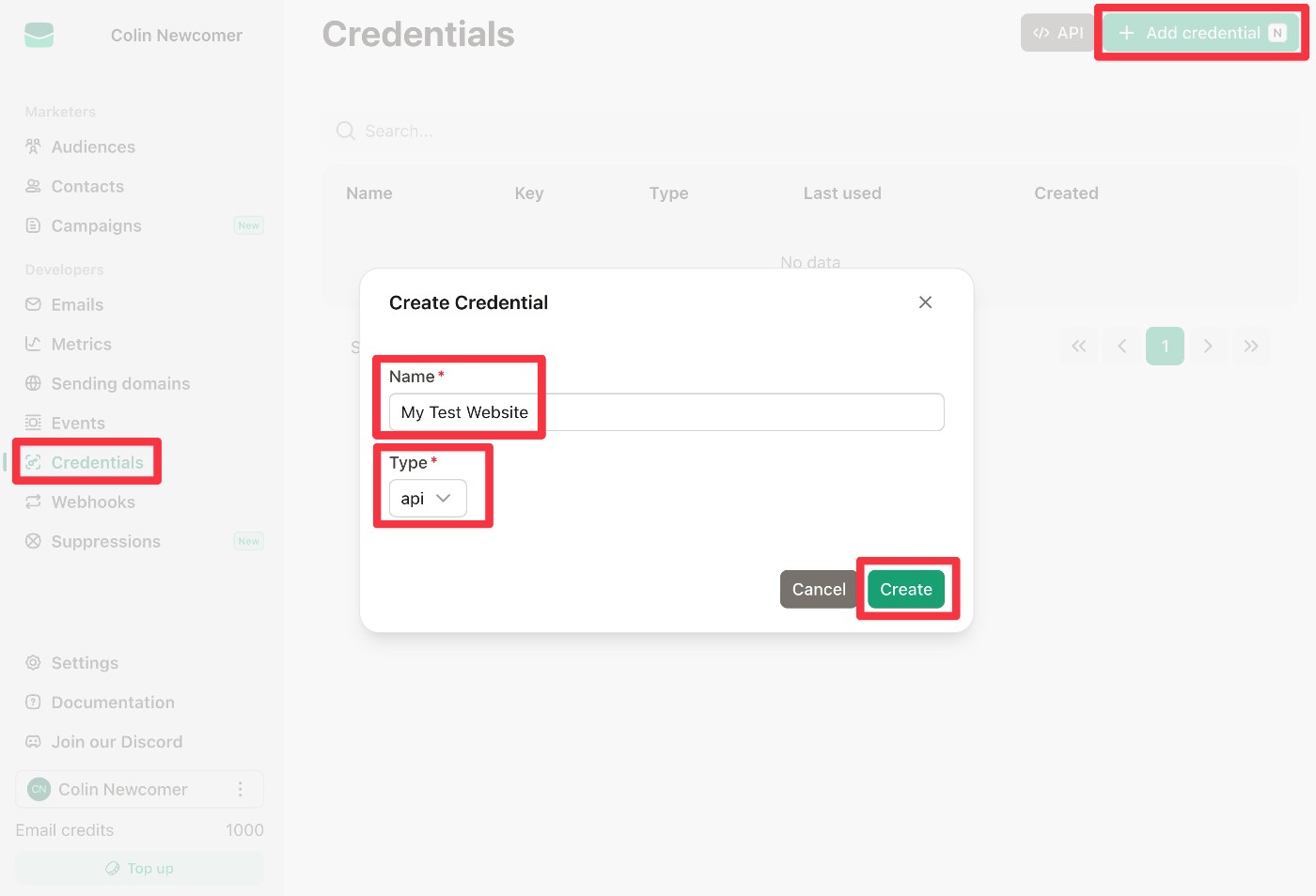 Create emailit API key