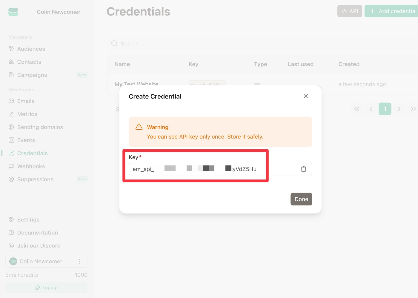 Copy Emailit API key