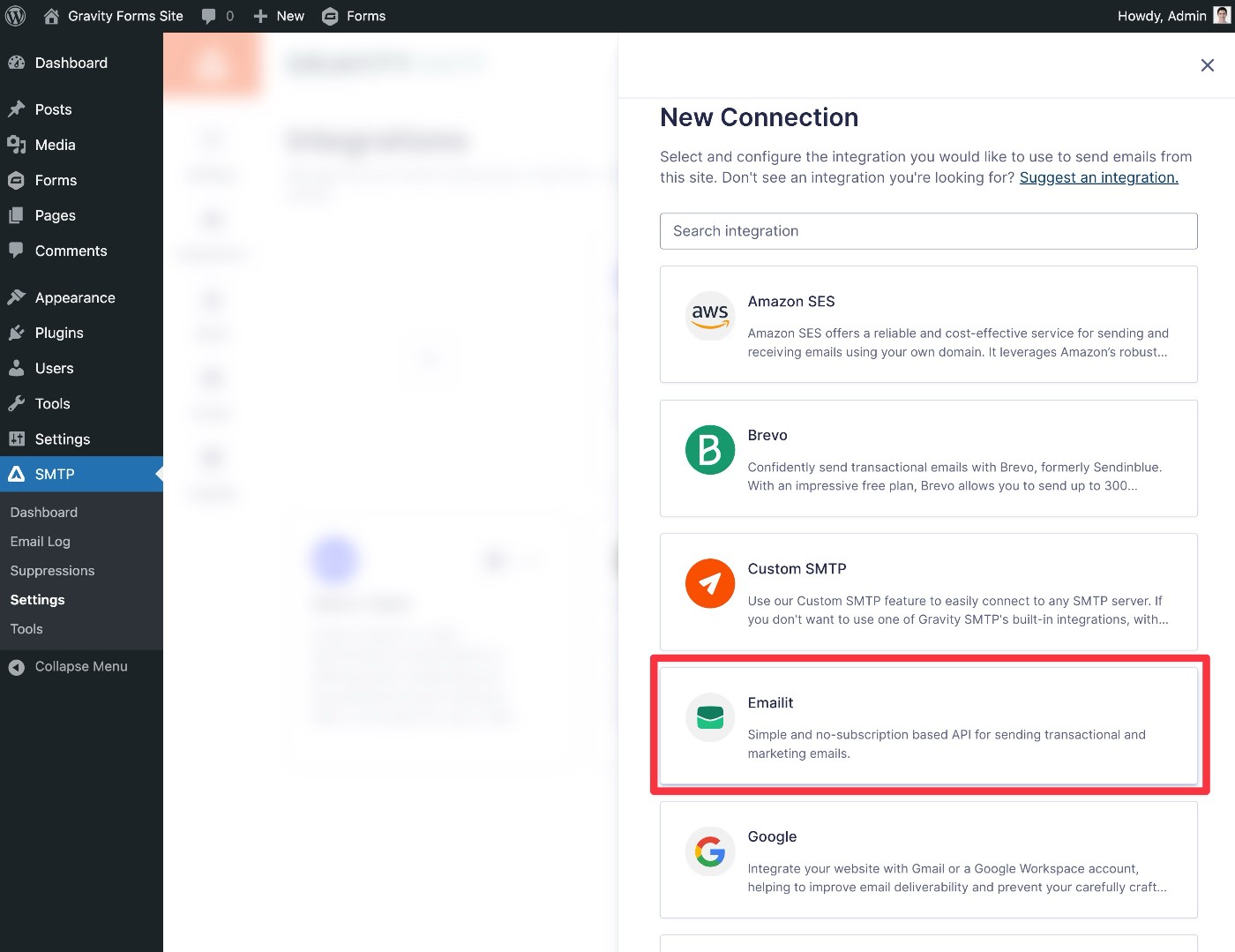 Select Emailit integration