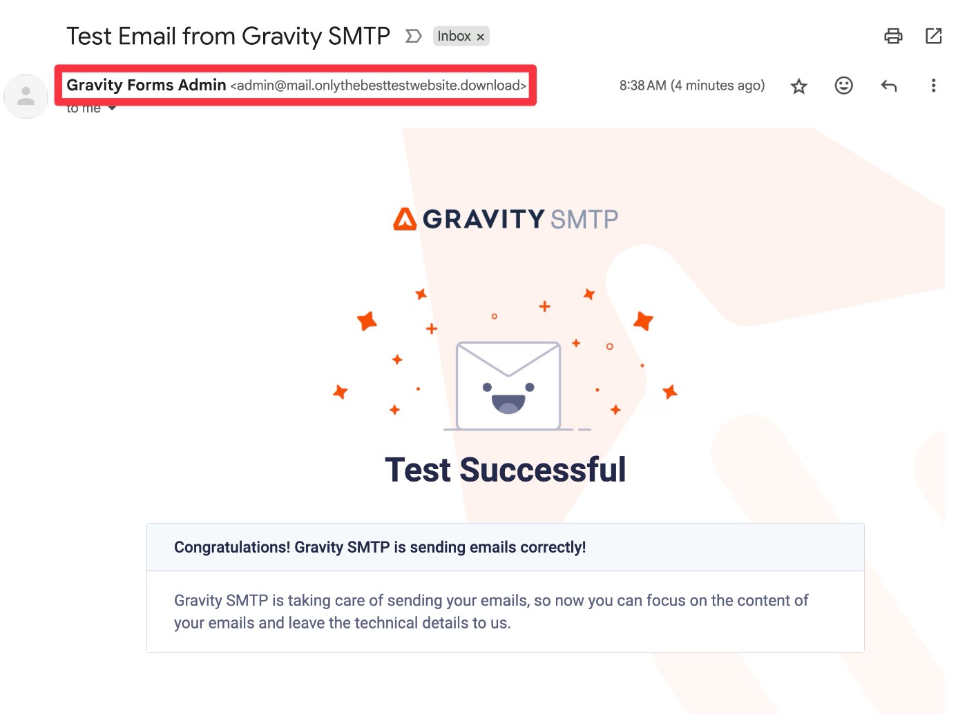 Test email in inbox