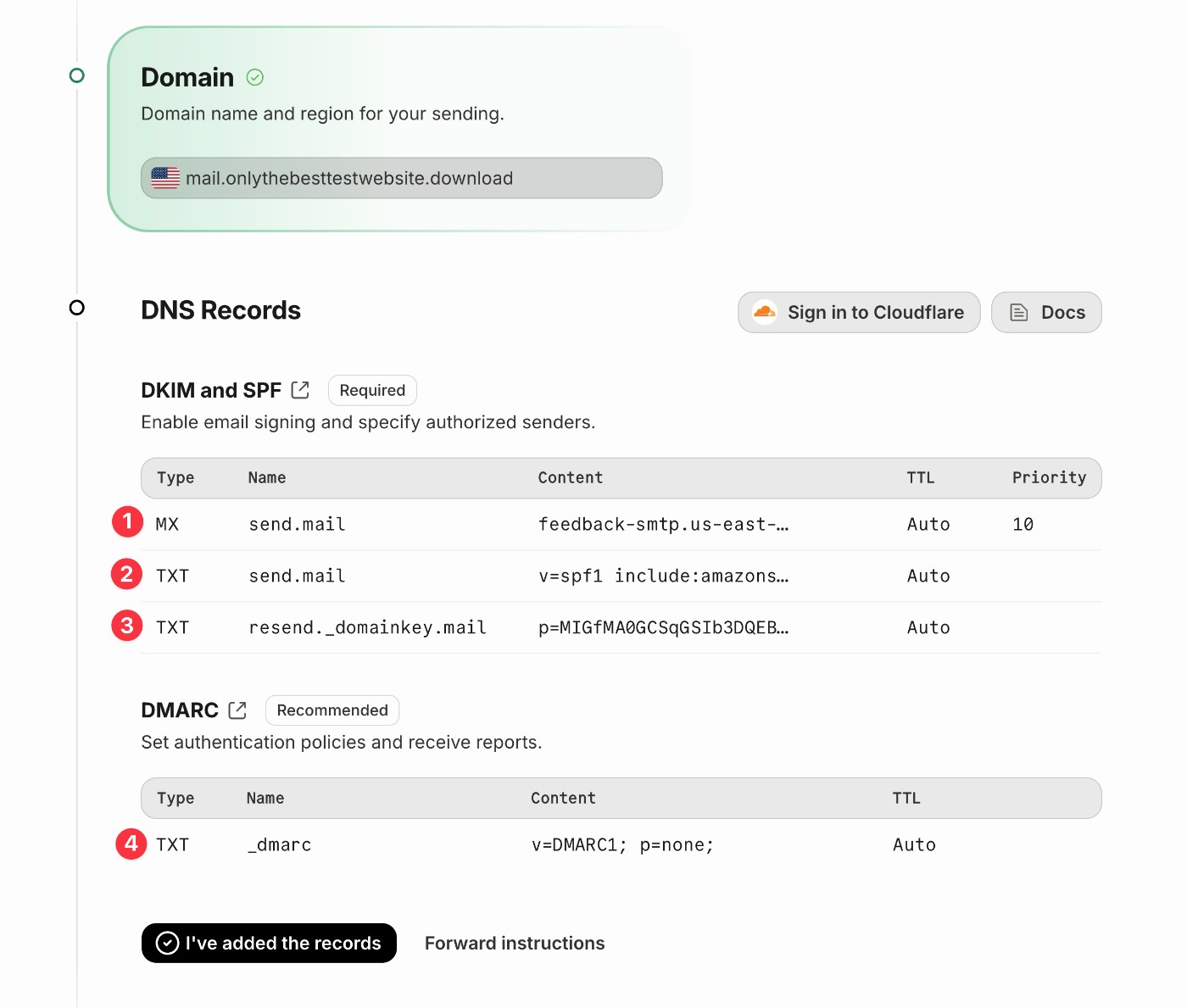 Manual DNS records