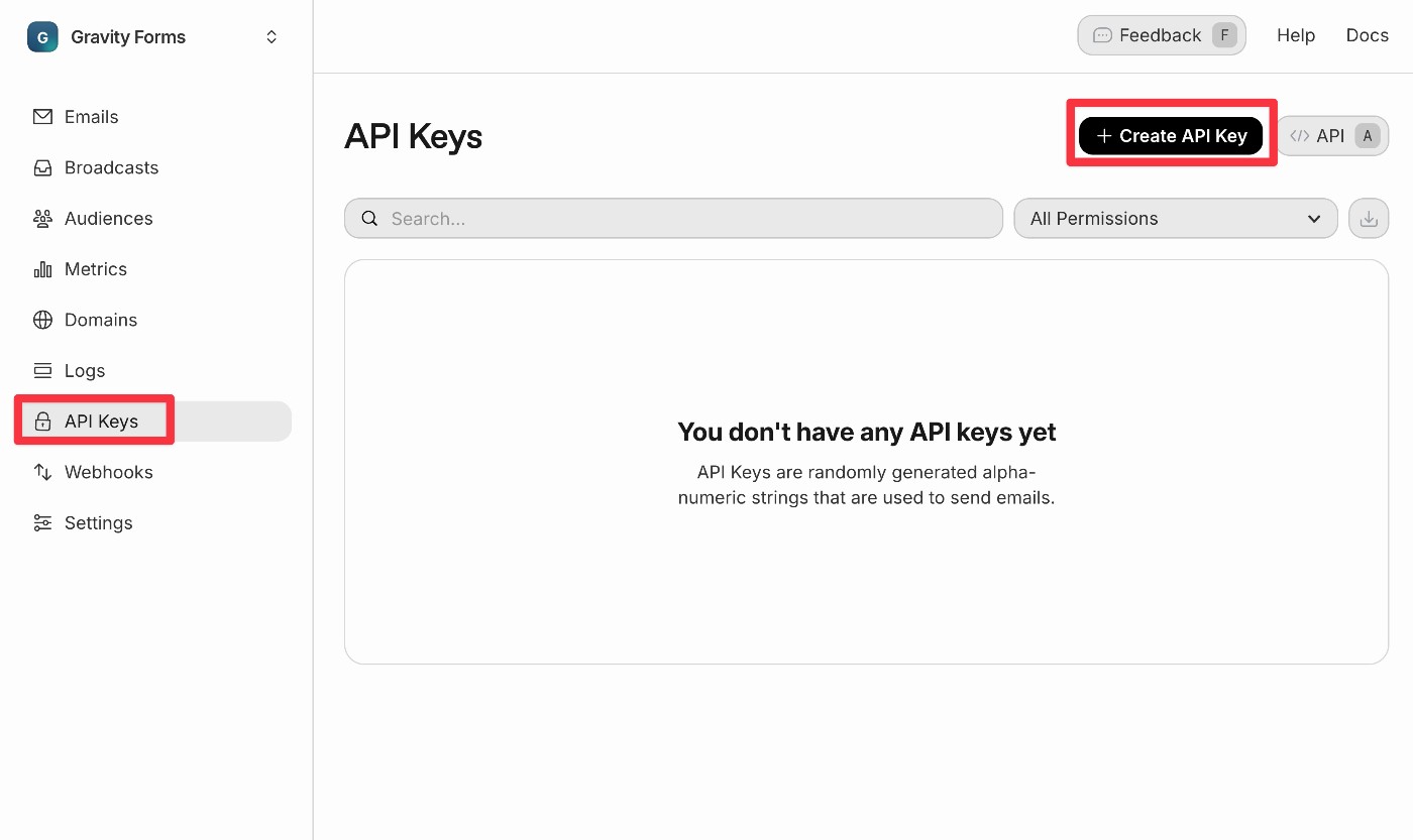 Create Resend API key