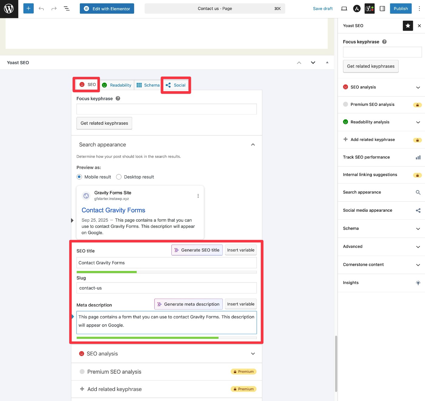 Yoast SEO editor