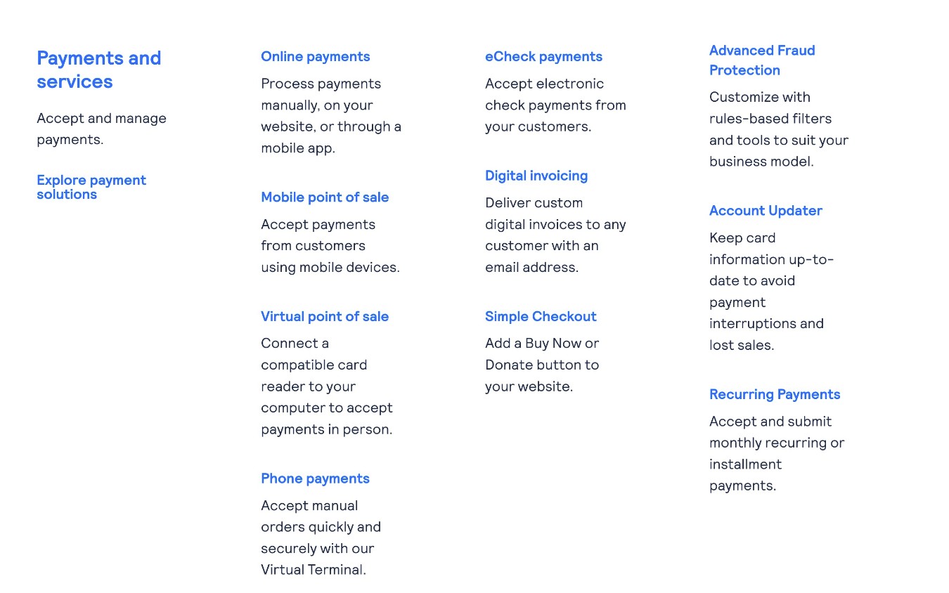 Authorize.net payment features
