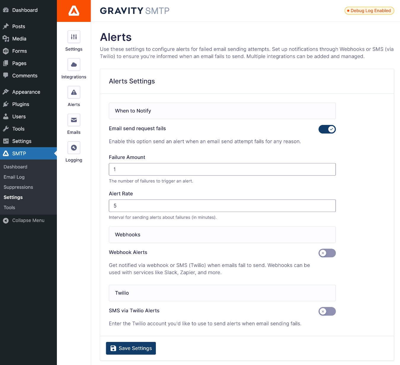 Gravity SMTP real-time alerts for failed emails