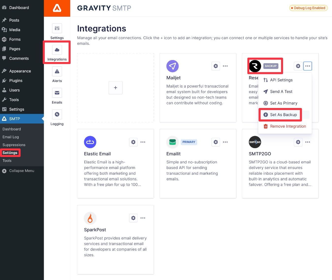 Gravity SMTP backup email sending method