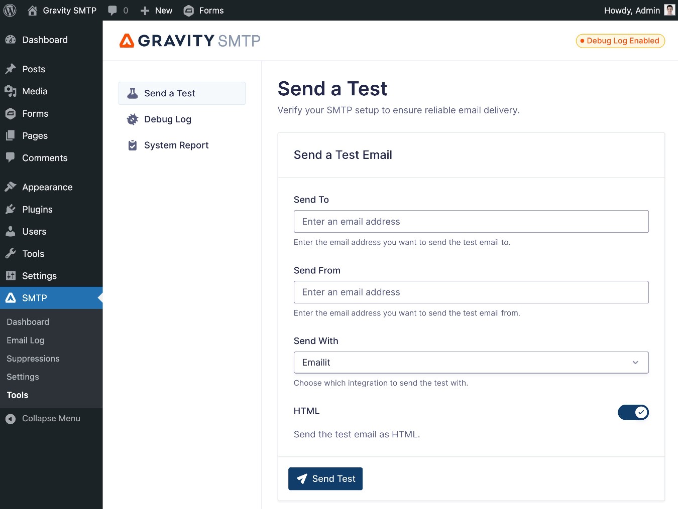 Gravity SMTP email test tool for WordPress transactional emails