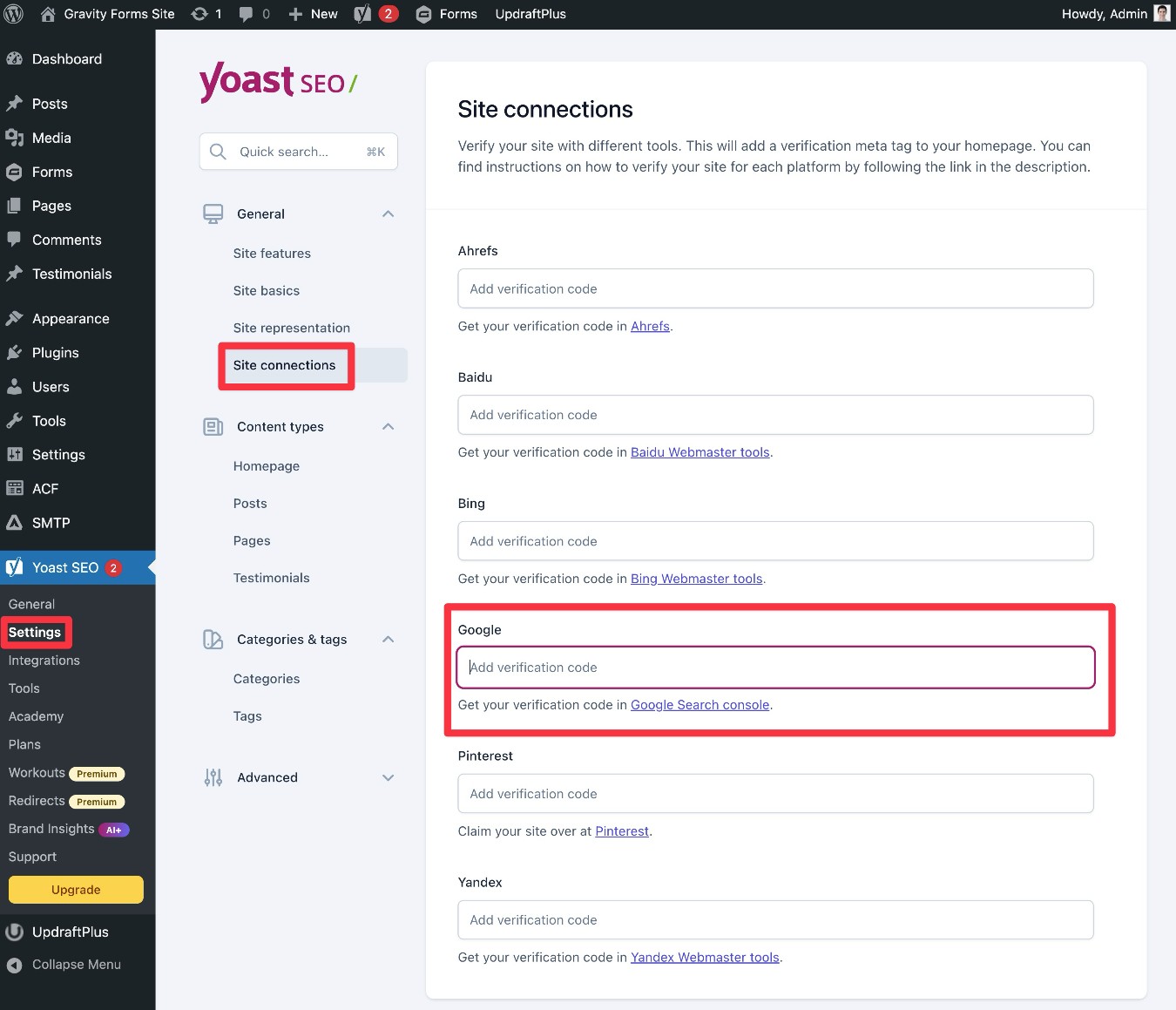 Yoast SEO Google Search Console