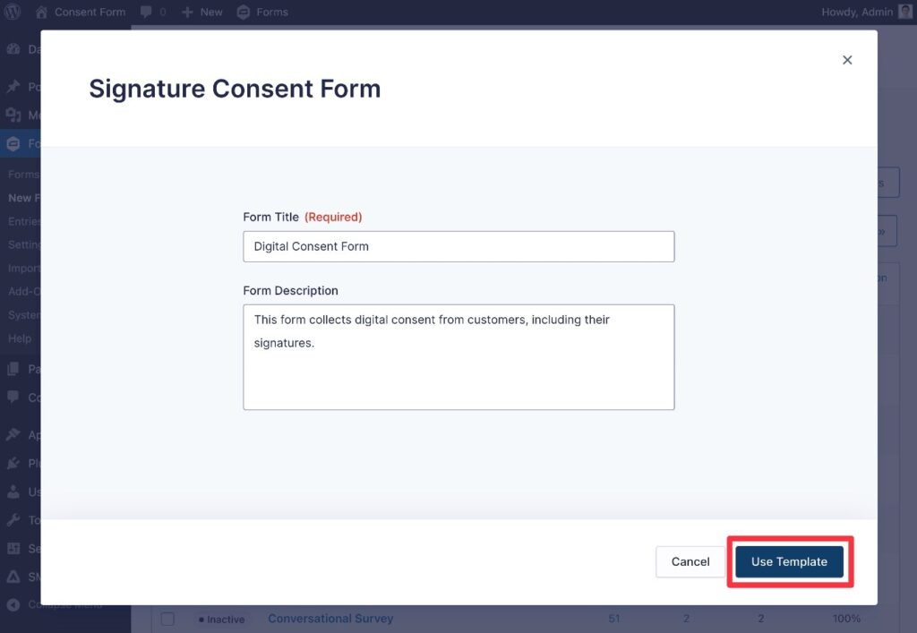 Importing the consent form template