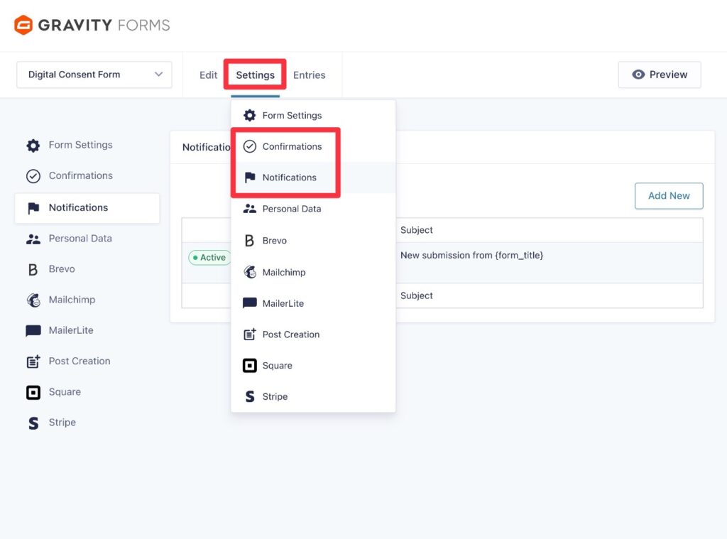 Email notification and confirmation settings