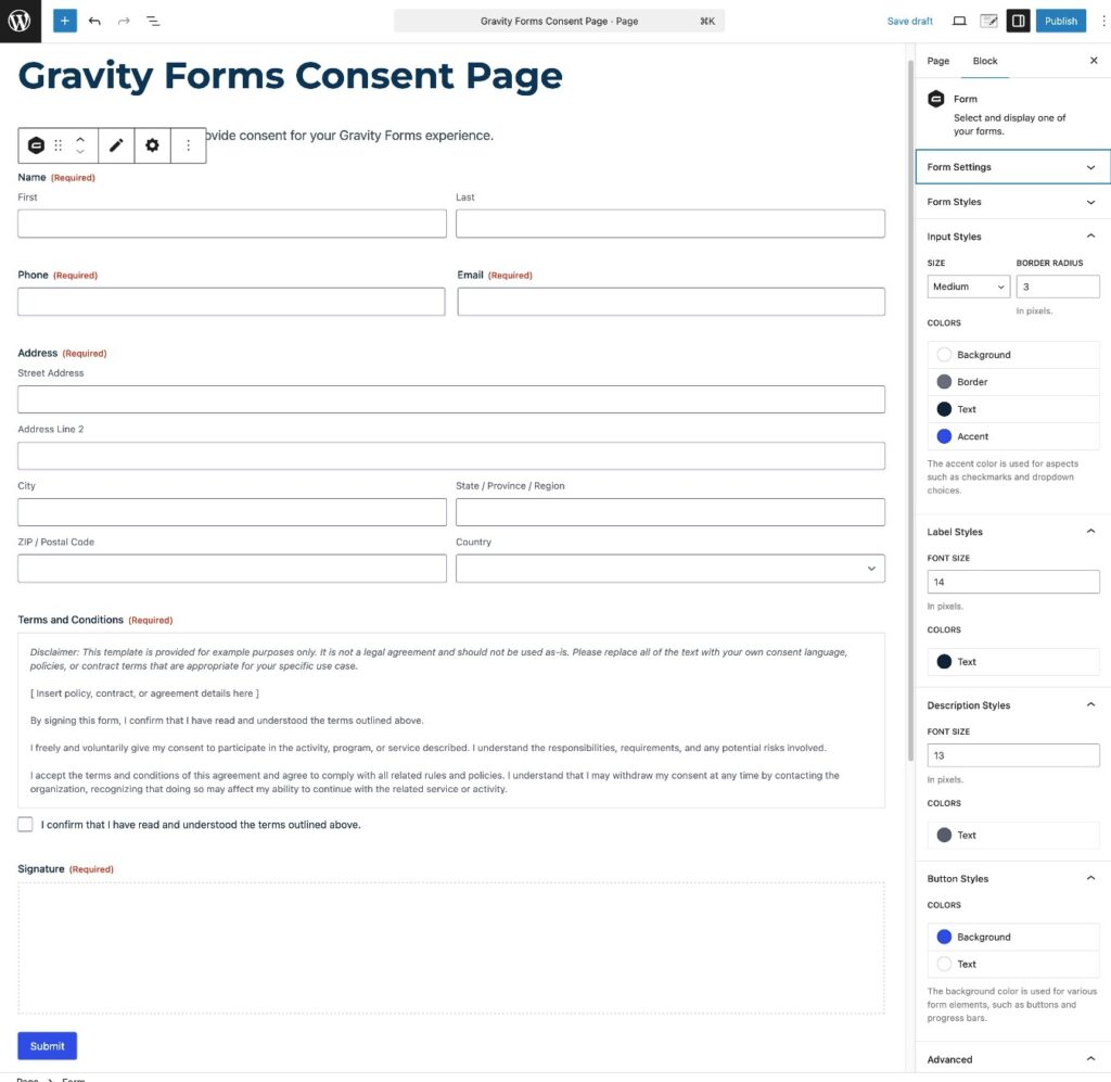 How to embed the consent form