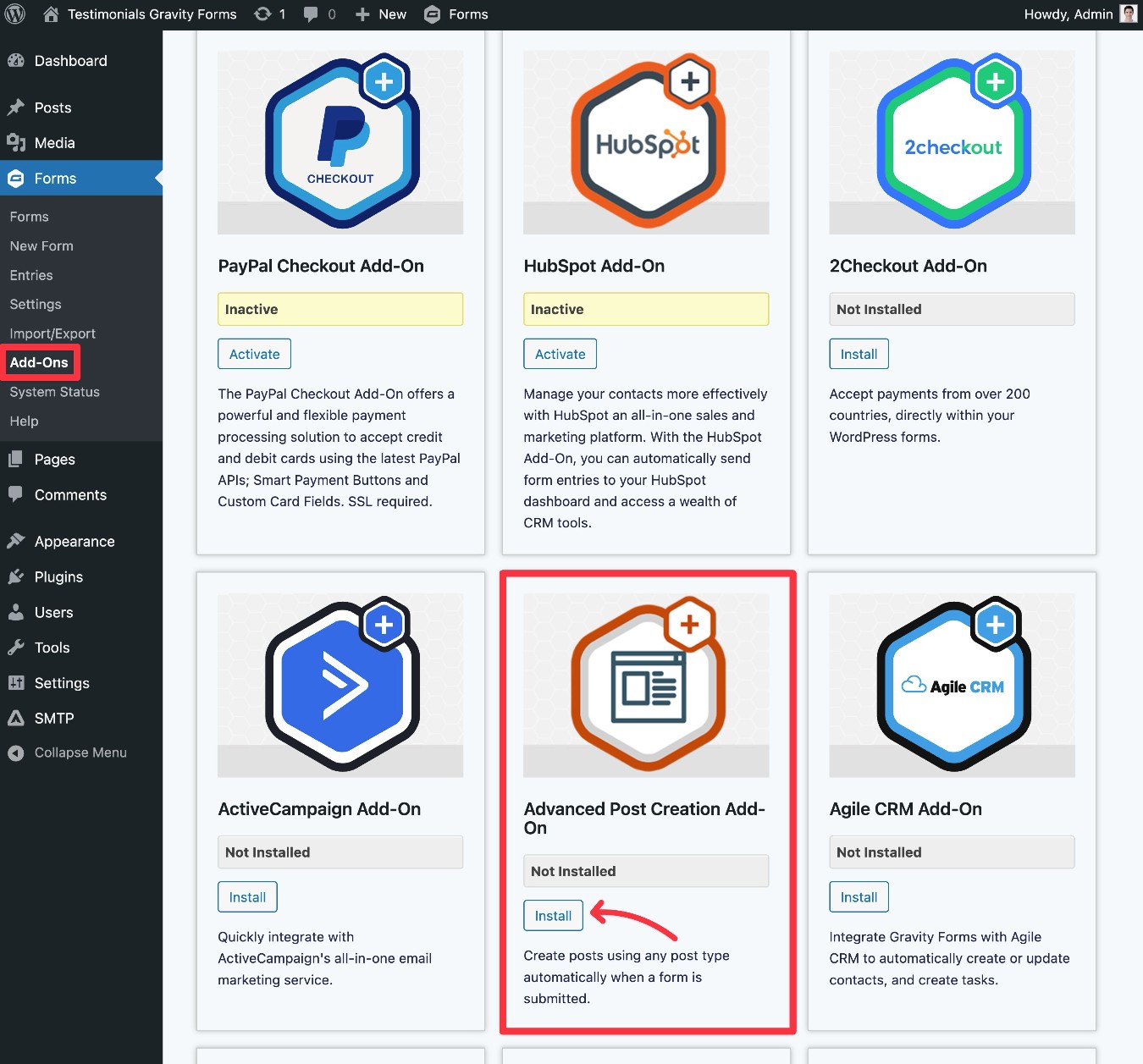 Install the Advanced Post Creation add-on
