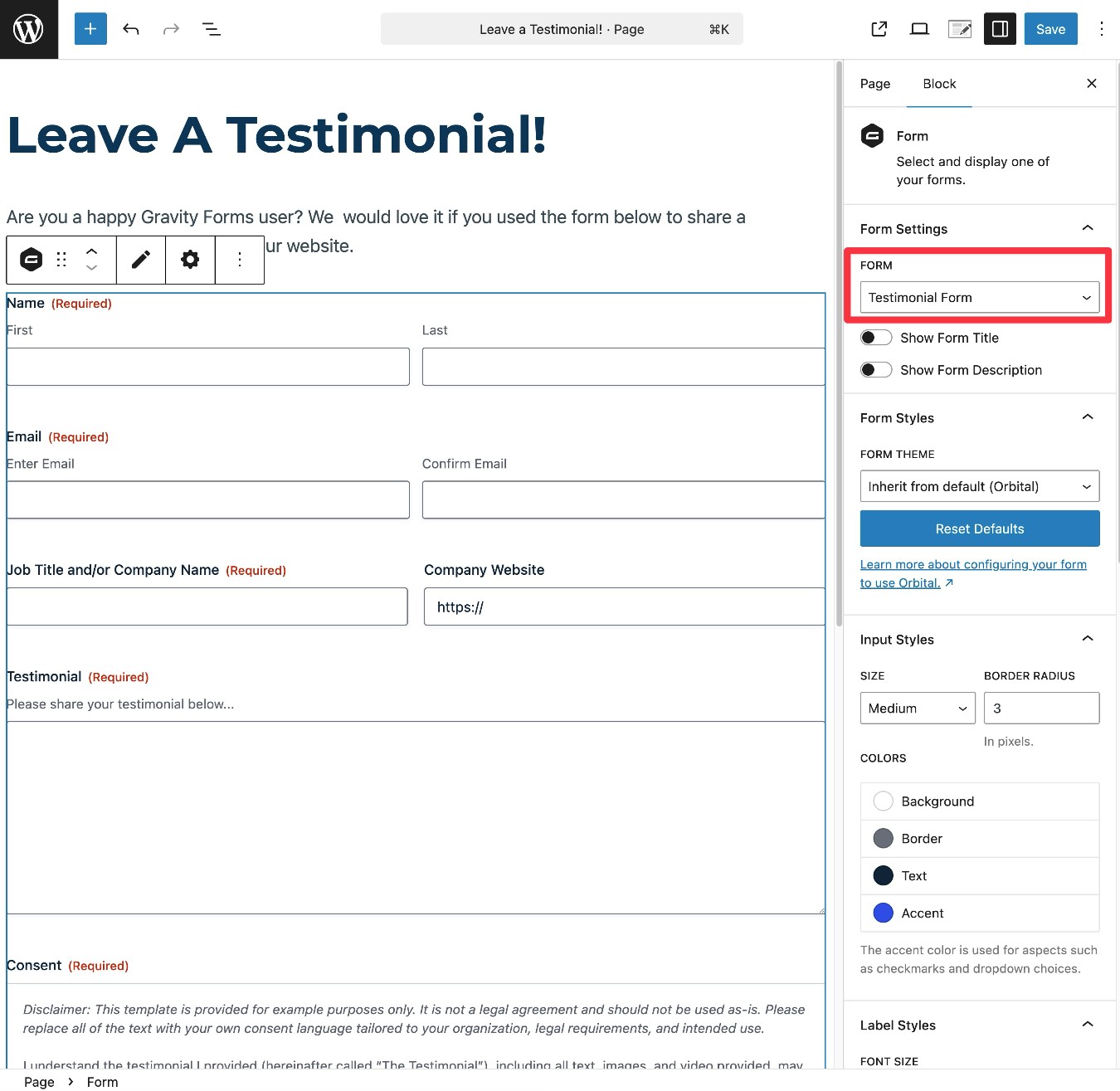 Embed the testimonial