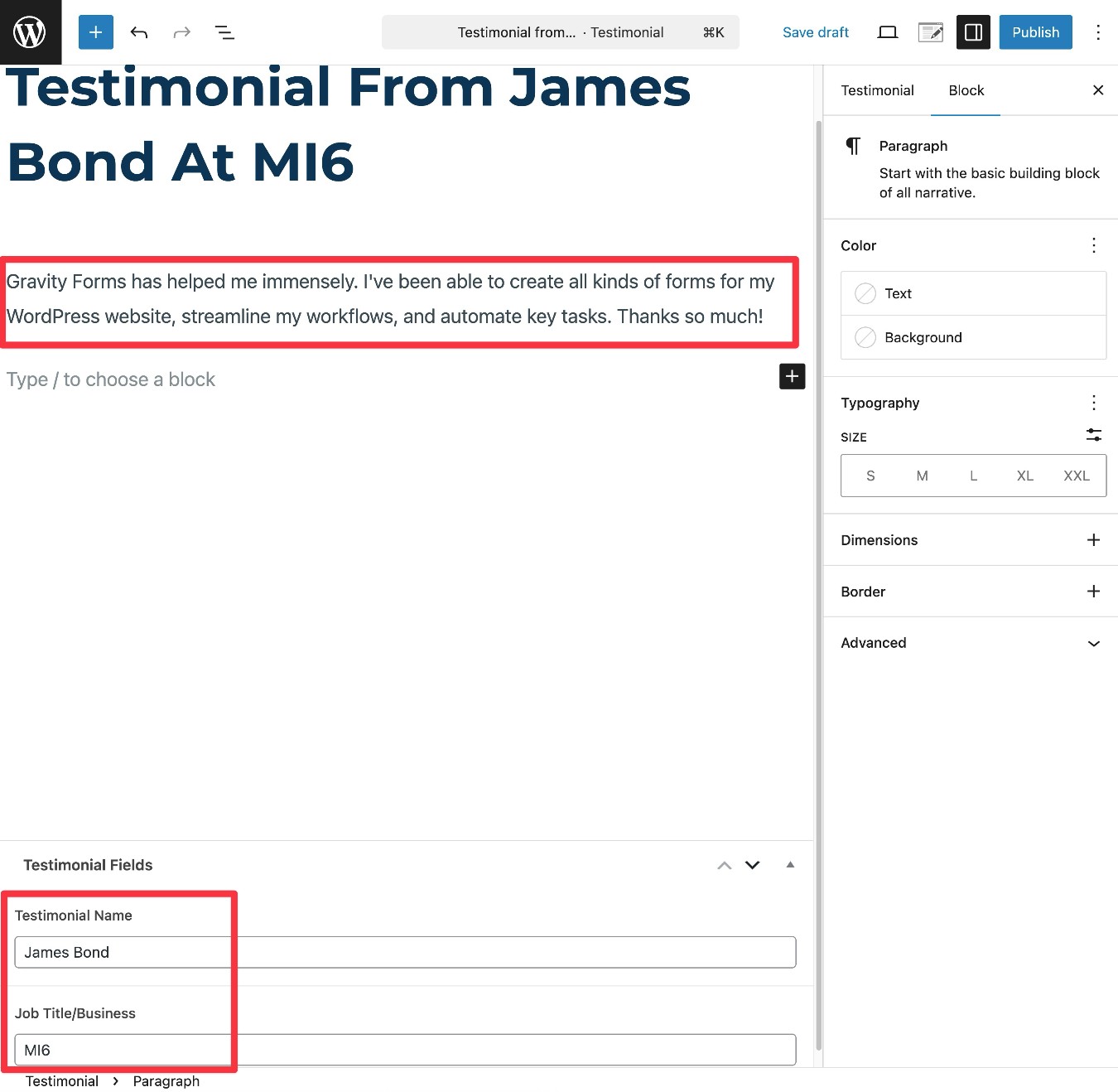 Viewing the testimonial