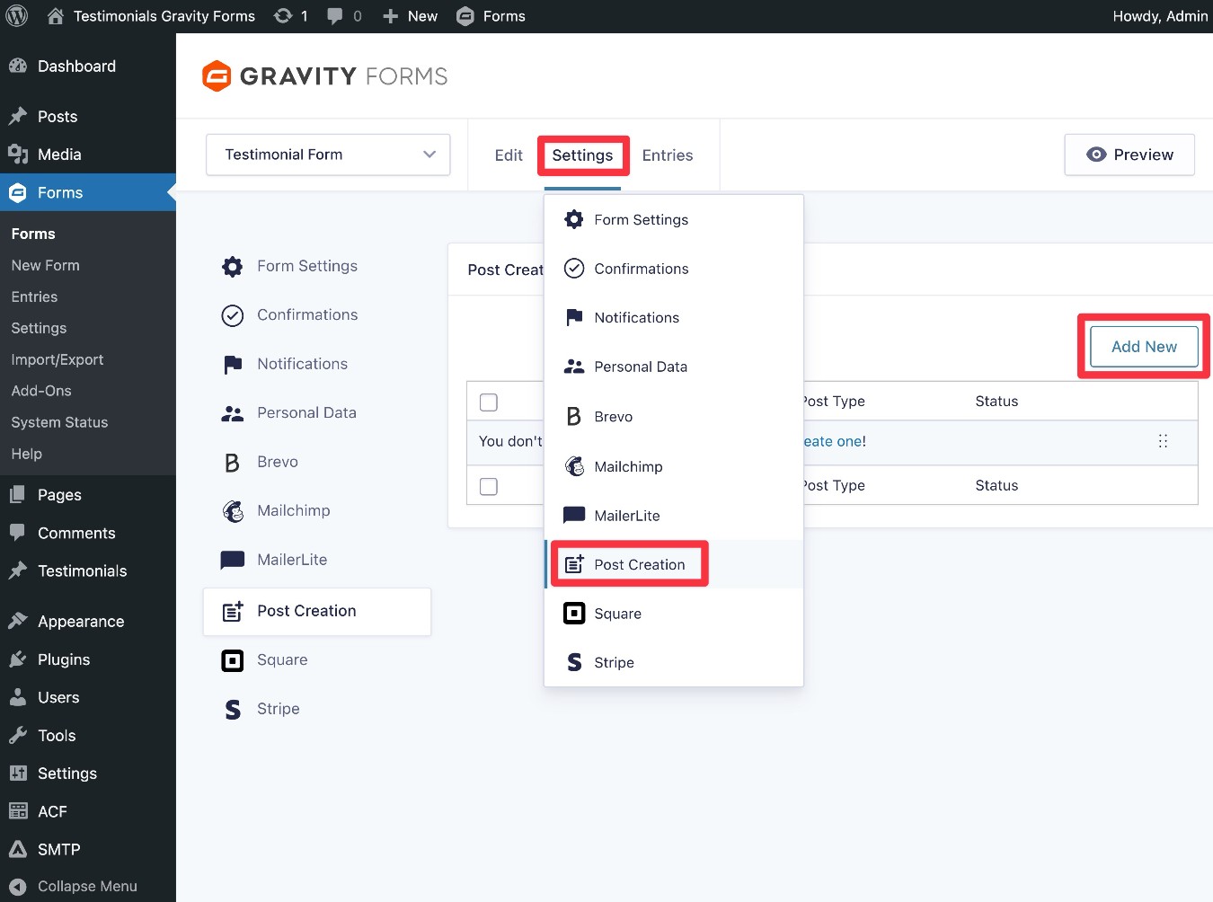 Create feed for advanced post creation add-on