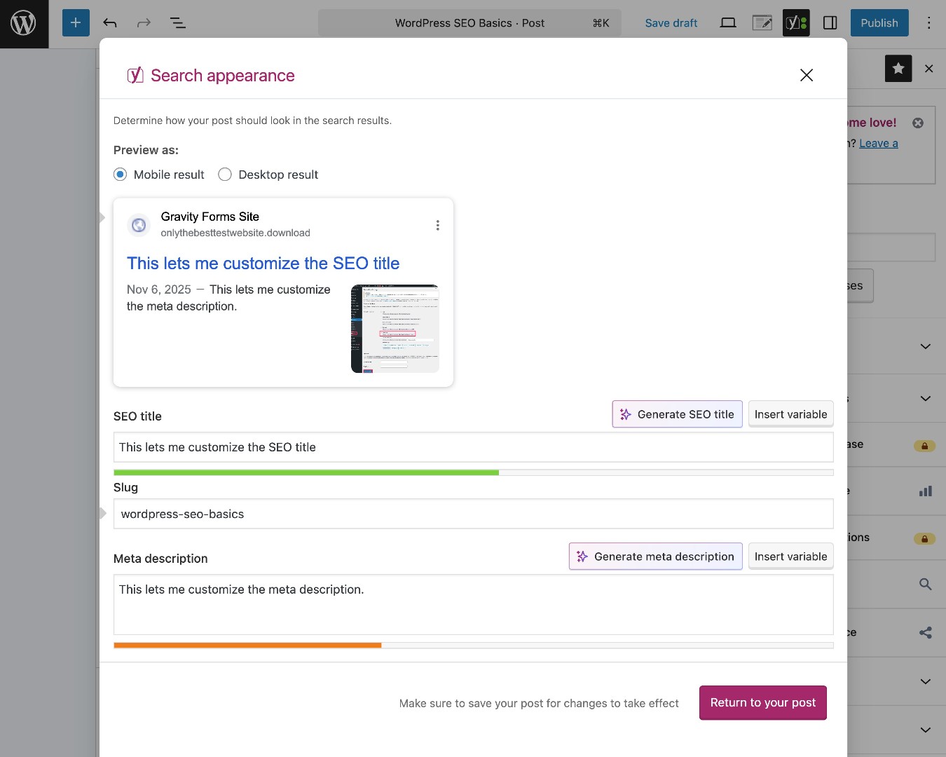 How to set WordPress SEO title and meta description