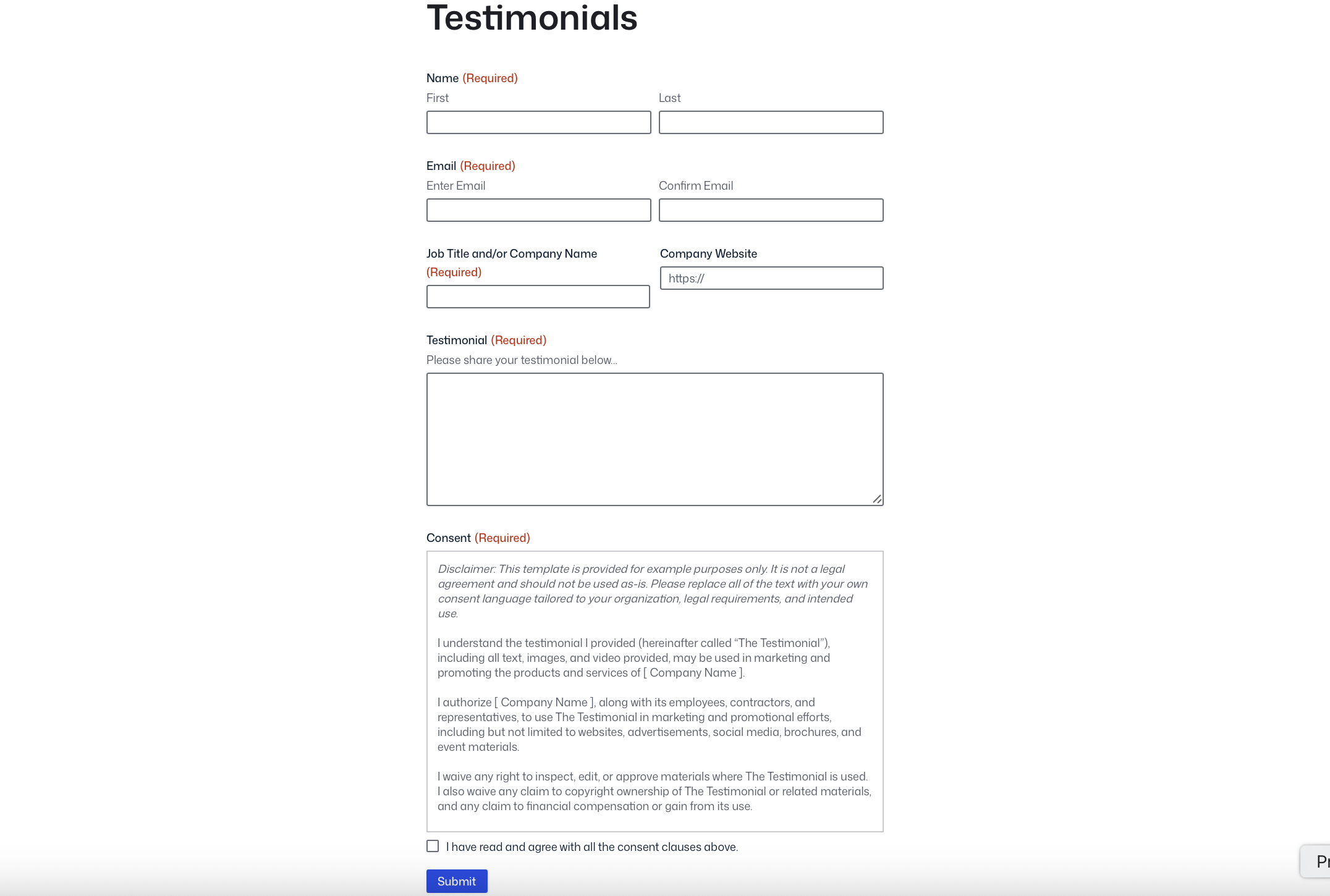 Testimonial full form example