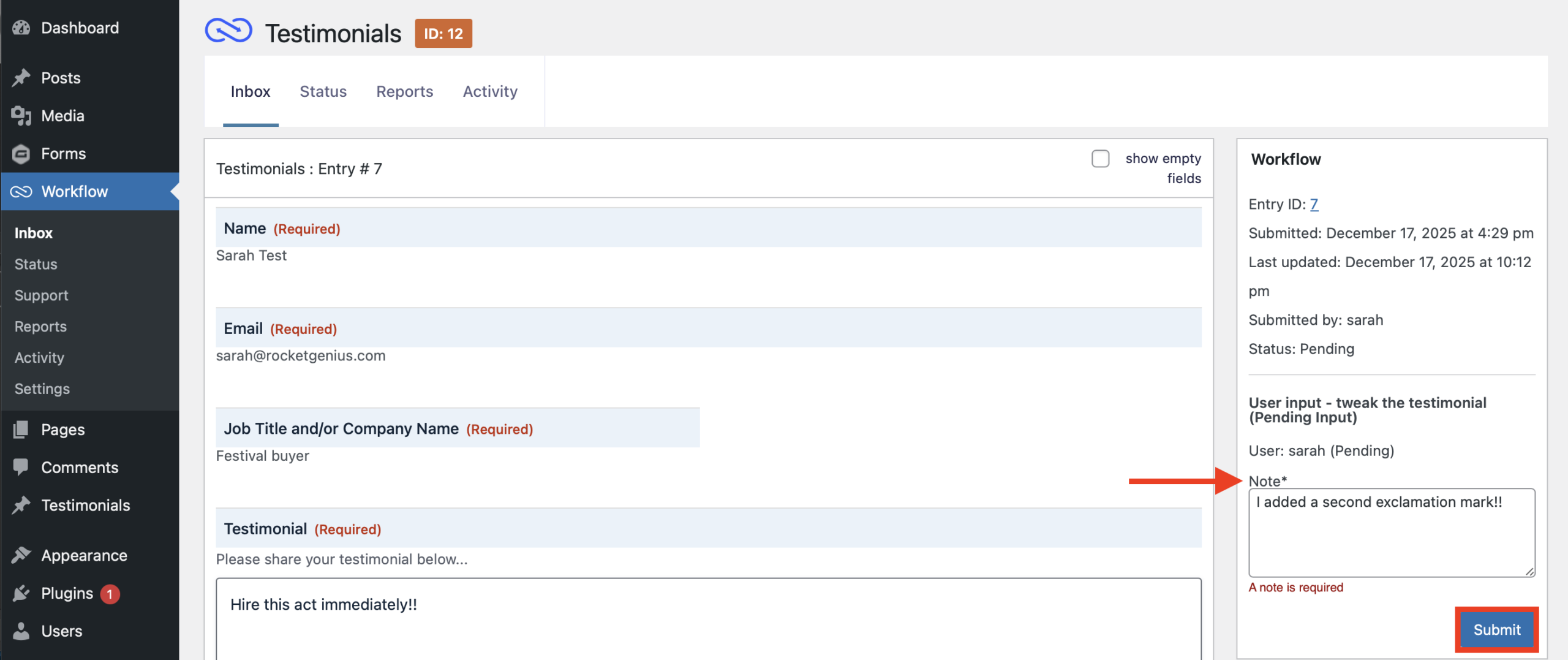 Flow-User input step required note