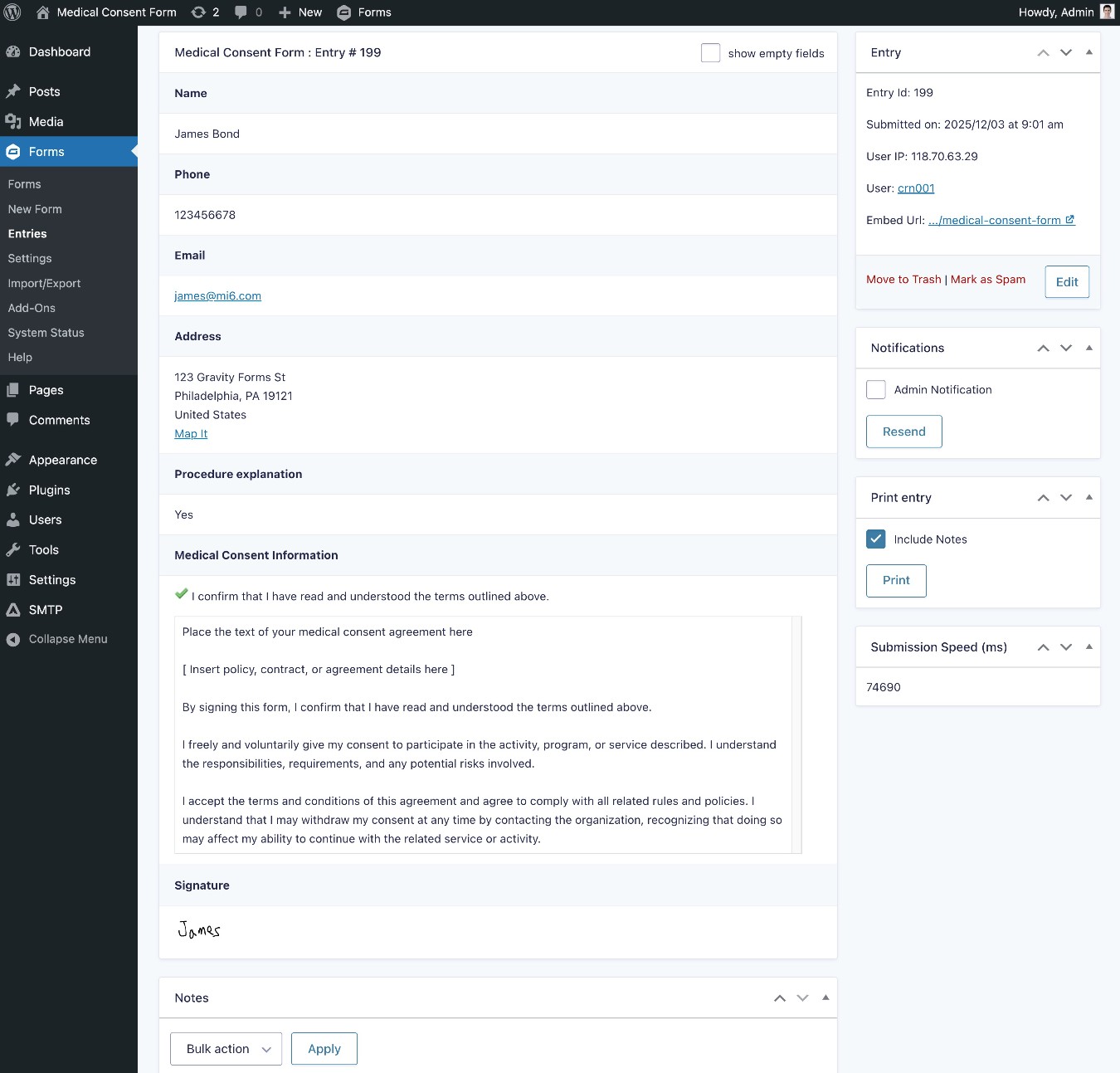 Patient consent details