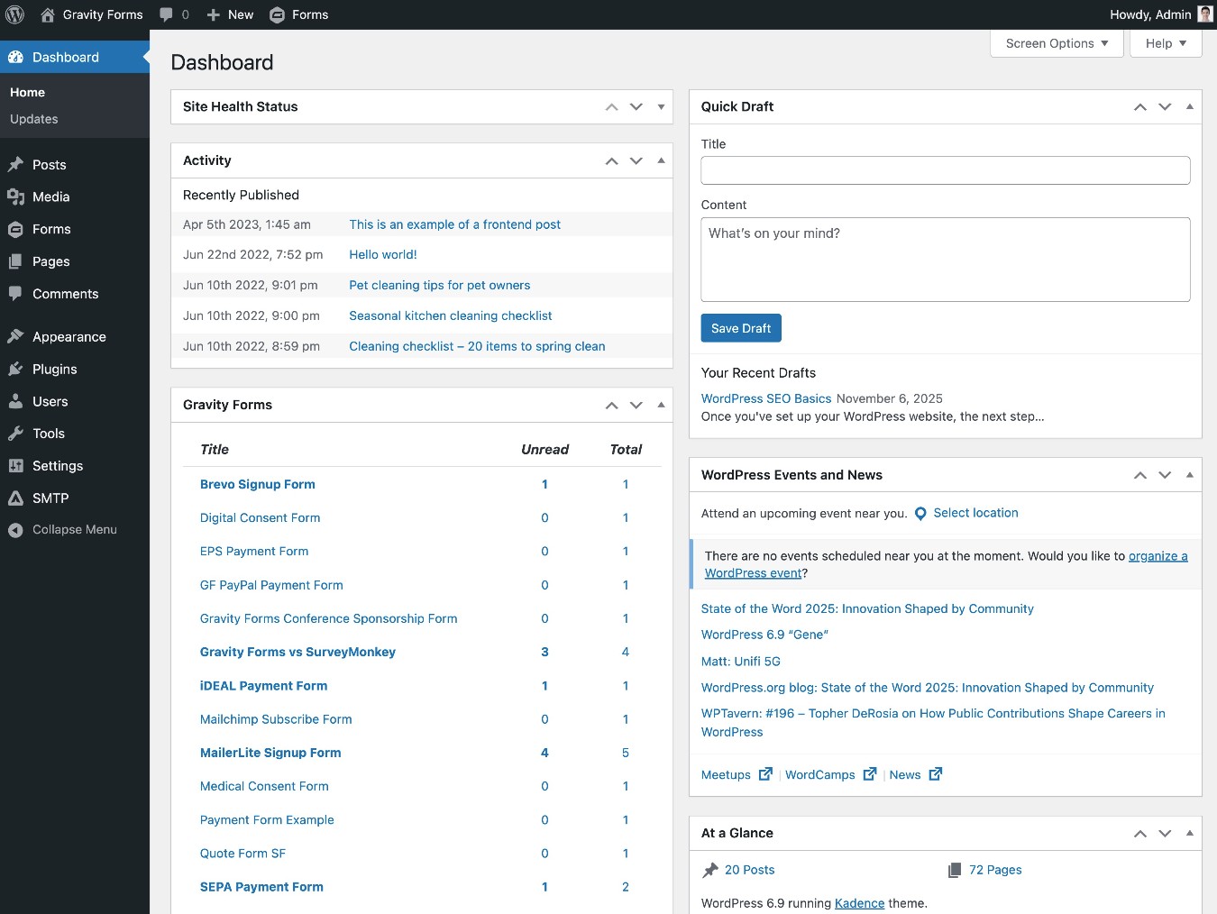 WordPress dashboard