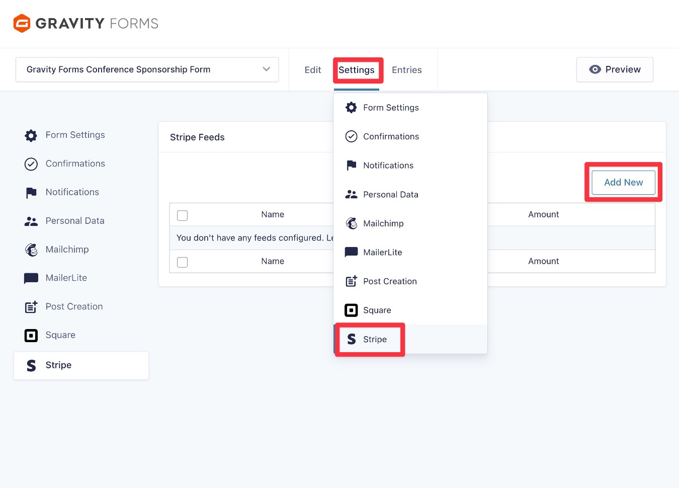 Create a Stripe feed