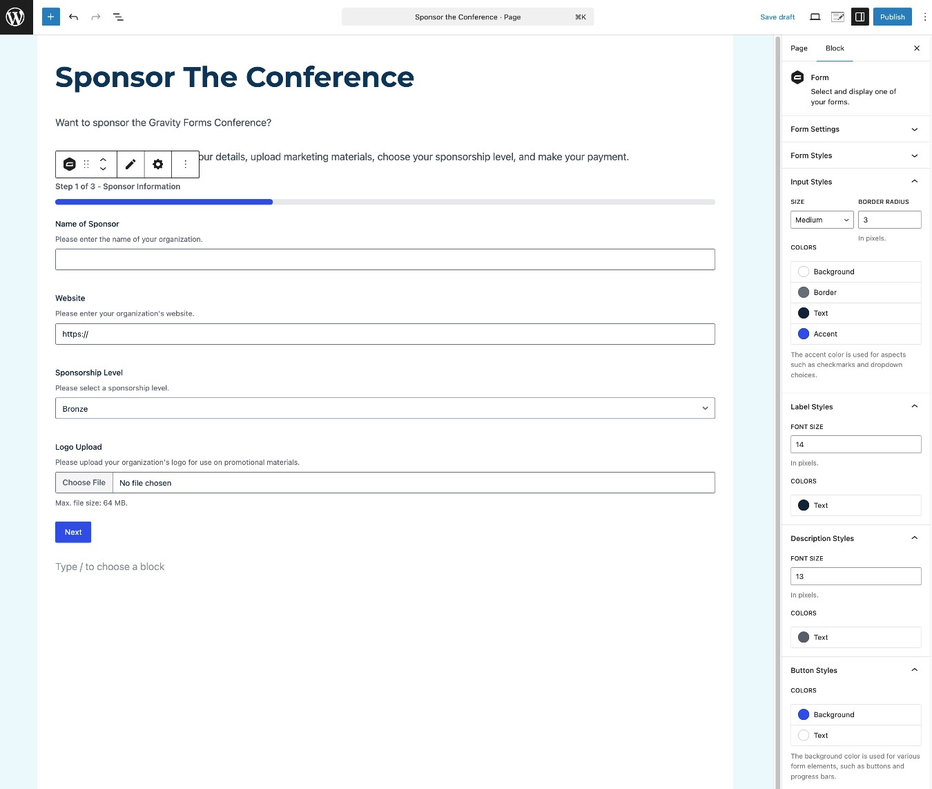 Embed your event sponsorship form template
