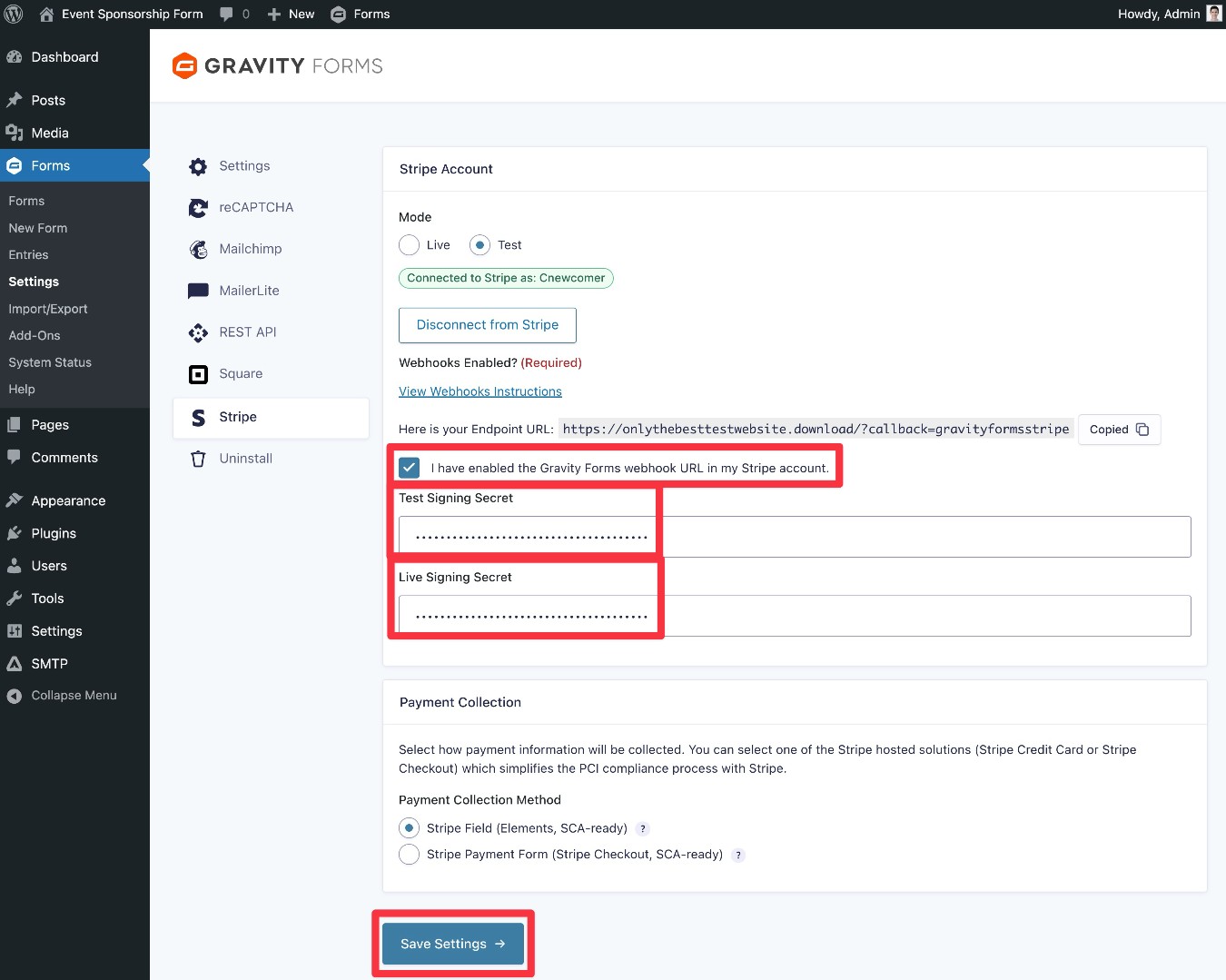 Add signing secret to Gravity Forms