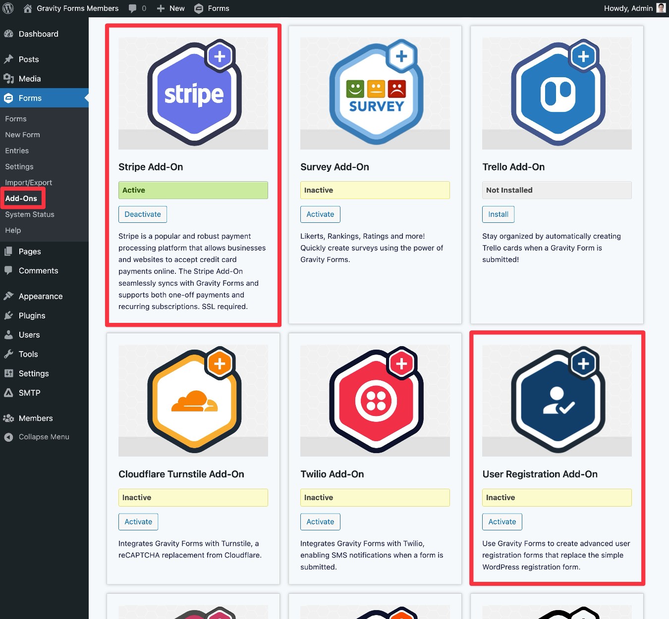 Install Gravity Forms add-ons for your membership form