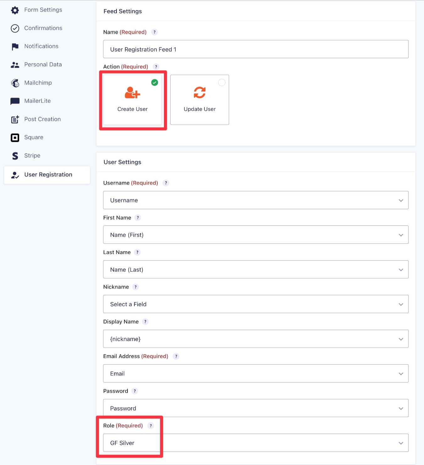 How to configure User Registrationfeed