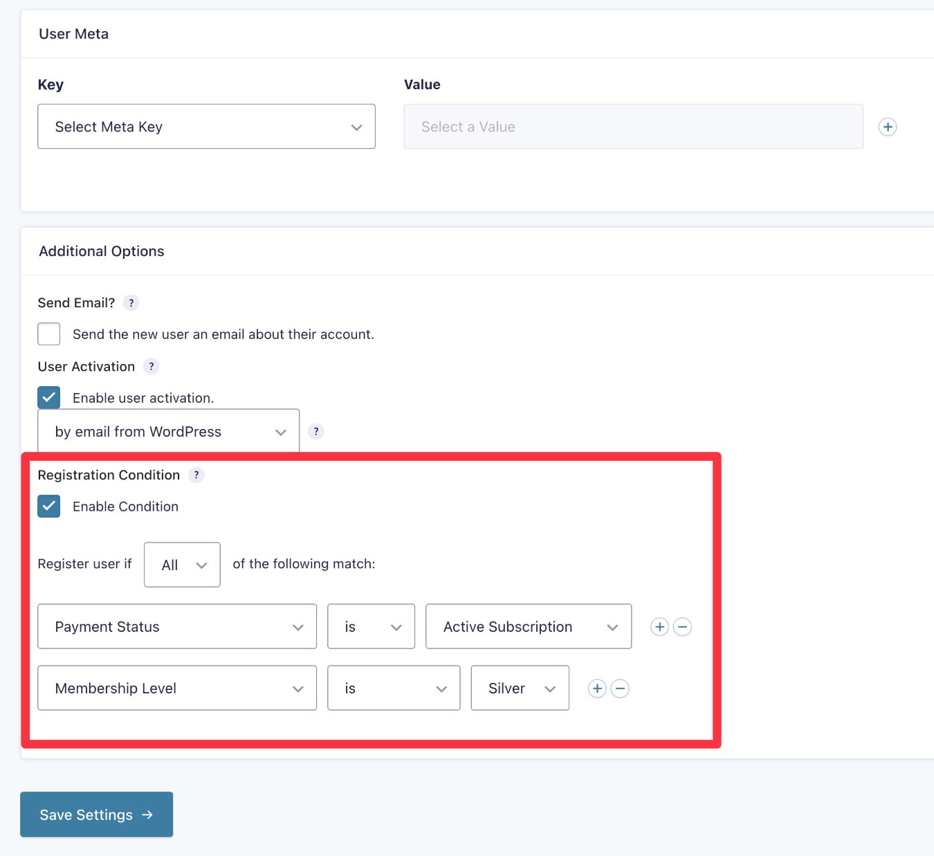 Adding Registration Conditions to your feed