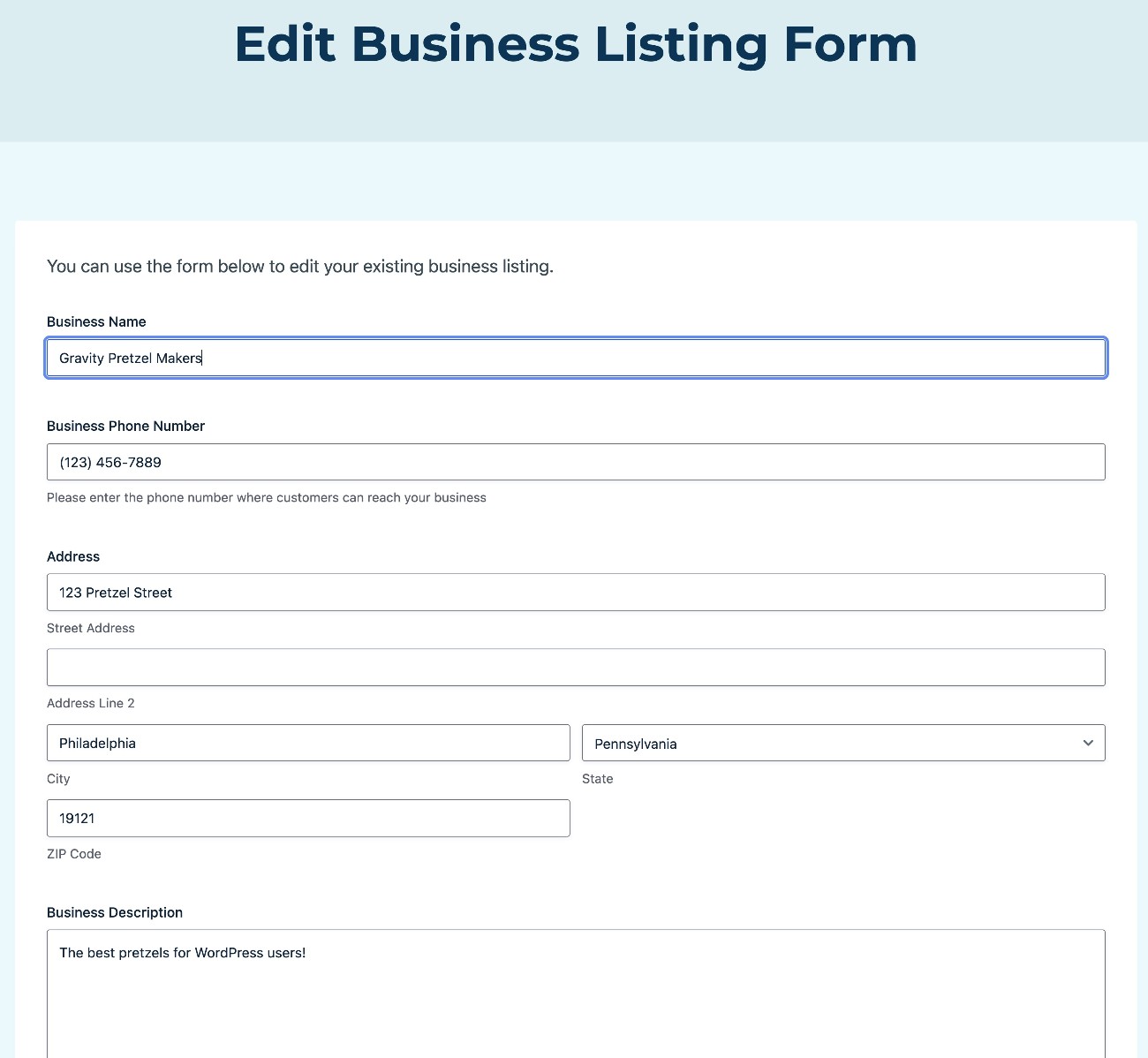 Frontend content editing form