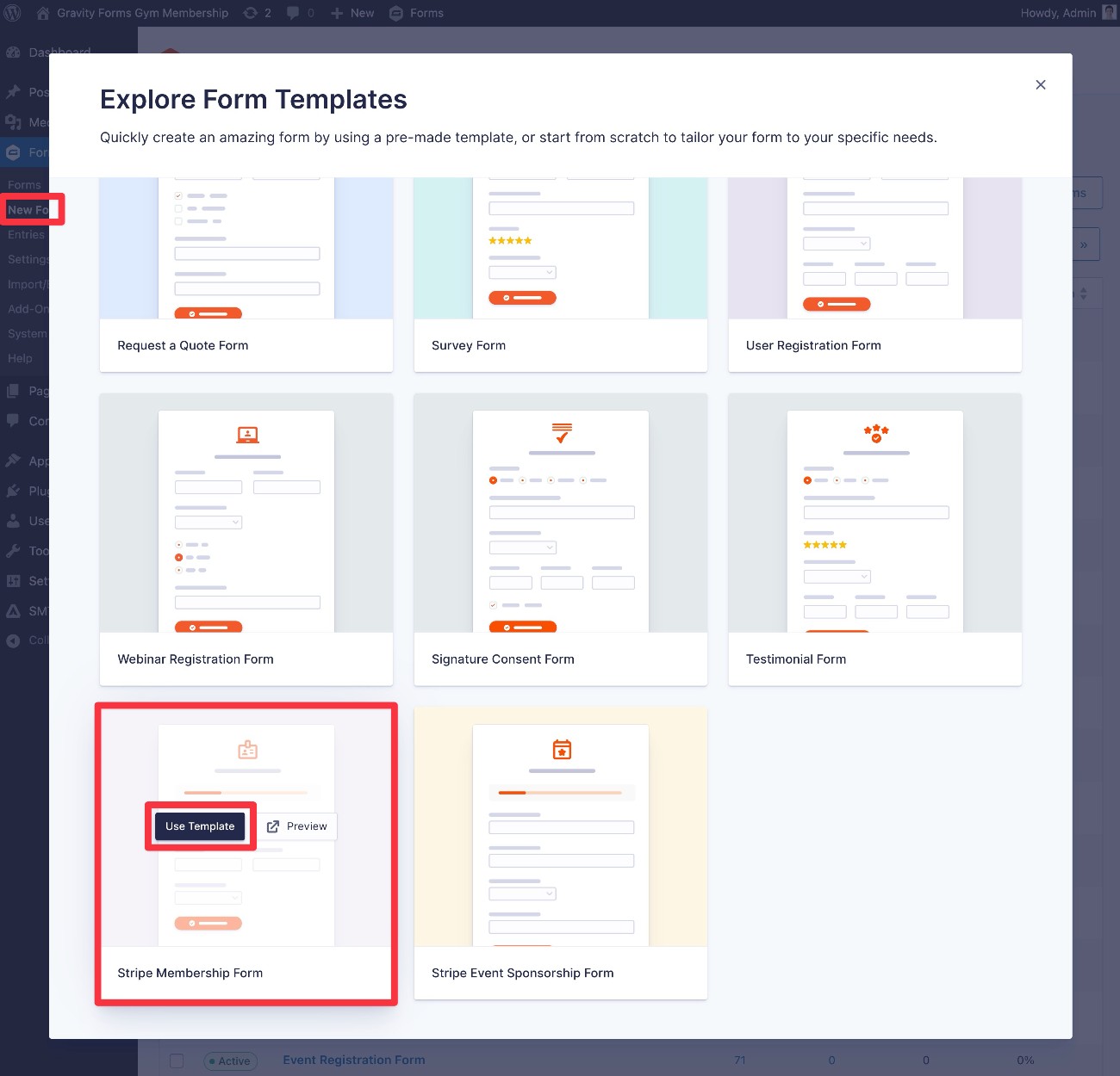 Insert the gym membership form template