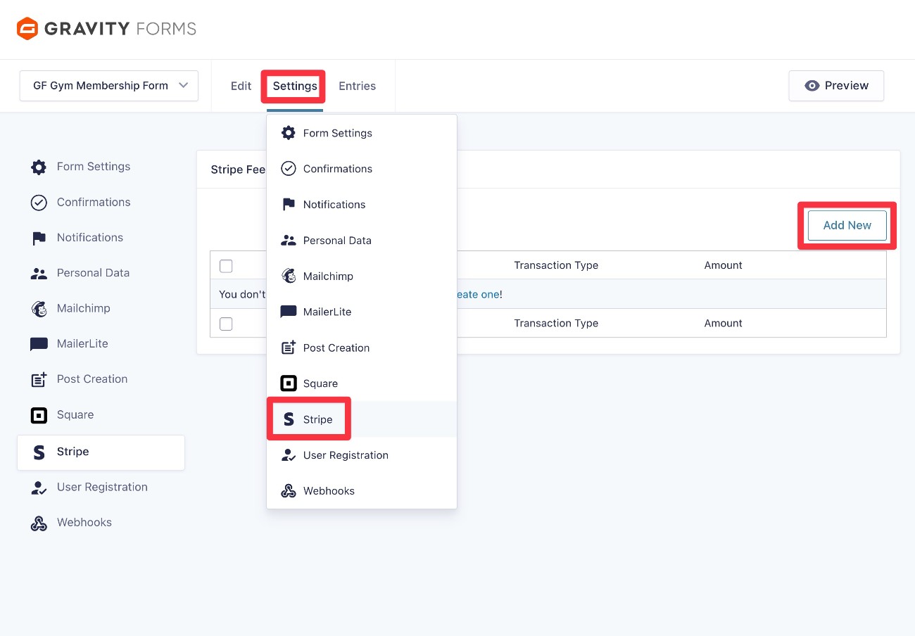 Create a Stripe feed