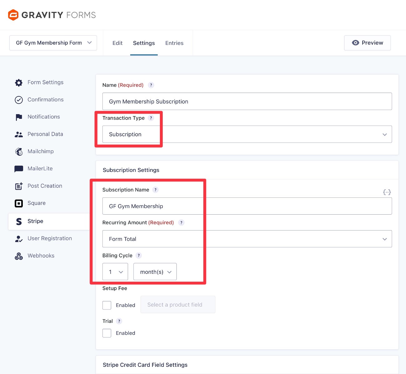 Choose Stripe transaction type