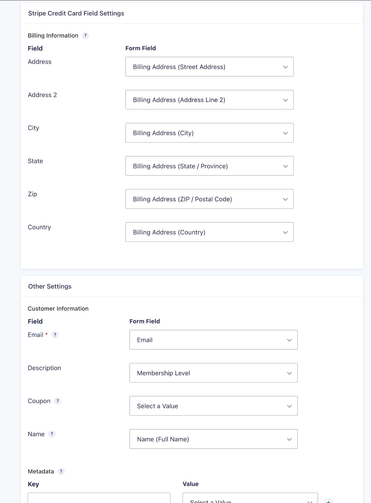 Map field data to Stripe