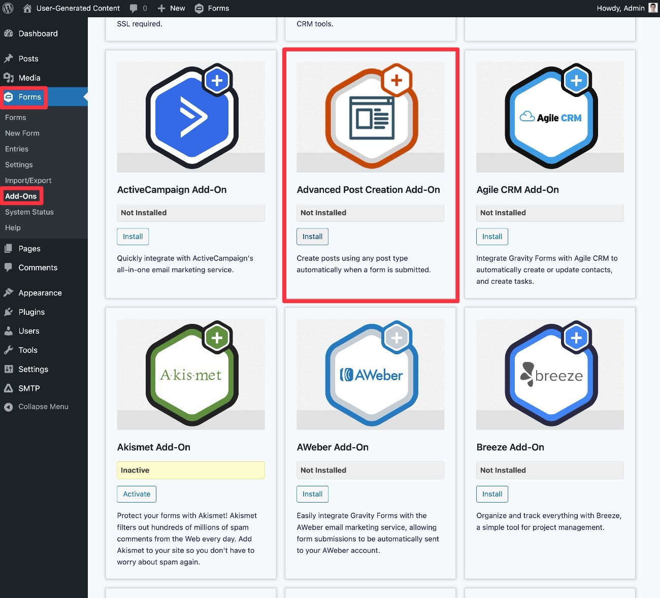 Install the Advanced Post Creation add-on