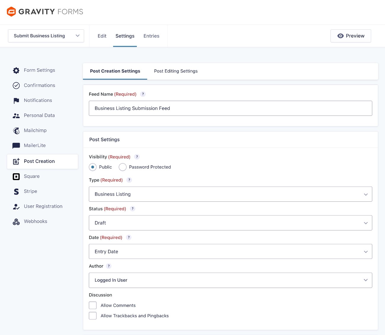 Configure post metadata in feed