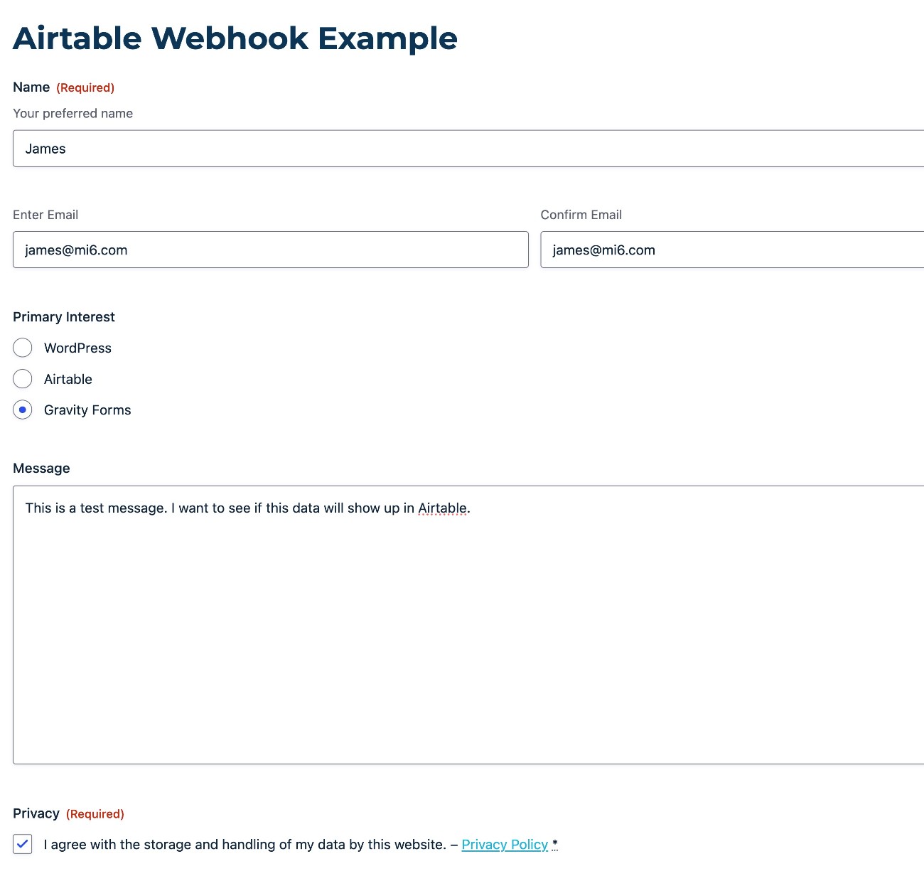 Submit sample form data