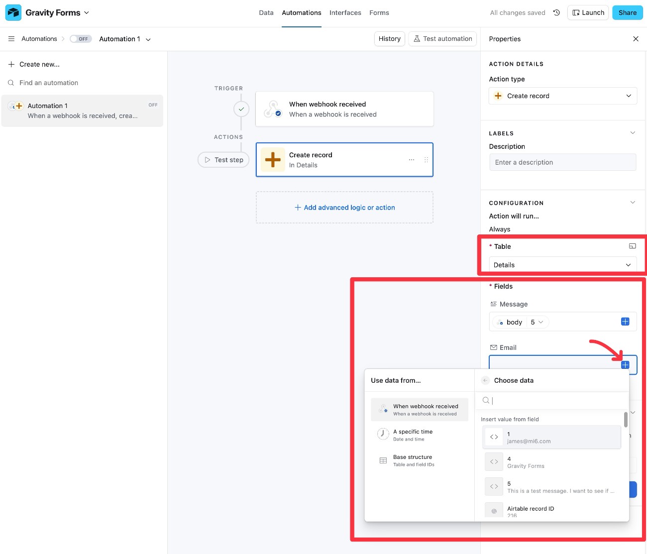 Map JSON data to airtable base