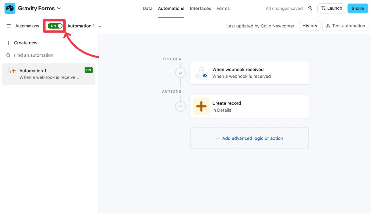 Enable Airtable automation