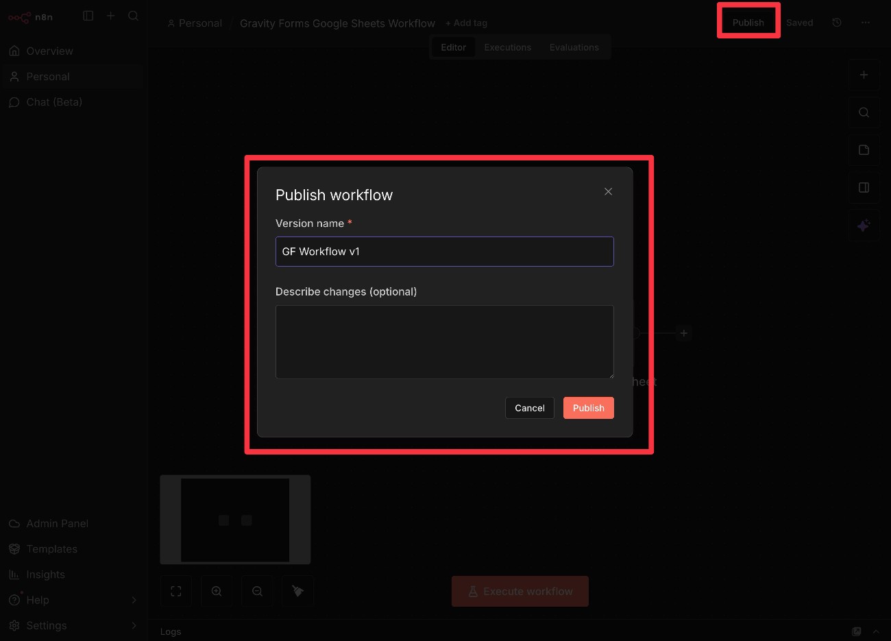 Publish n8n workflow