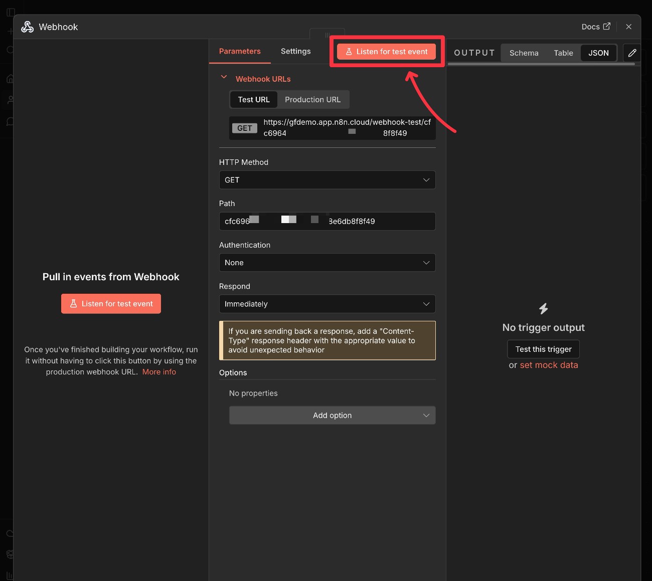 Listen for test data