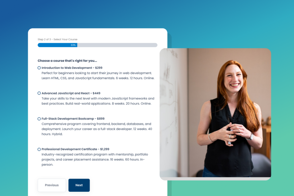 Course registration form template for WordPress (fully customizable)