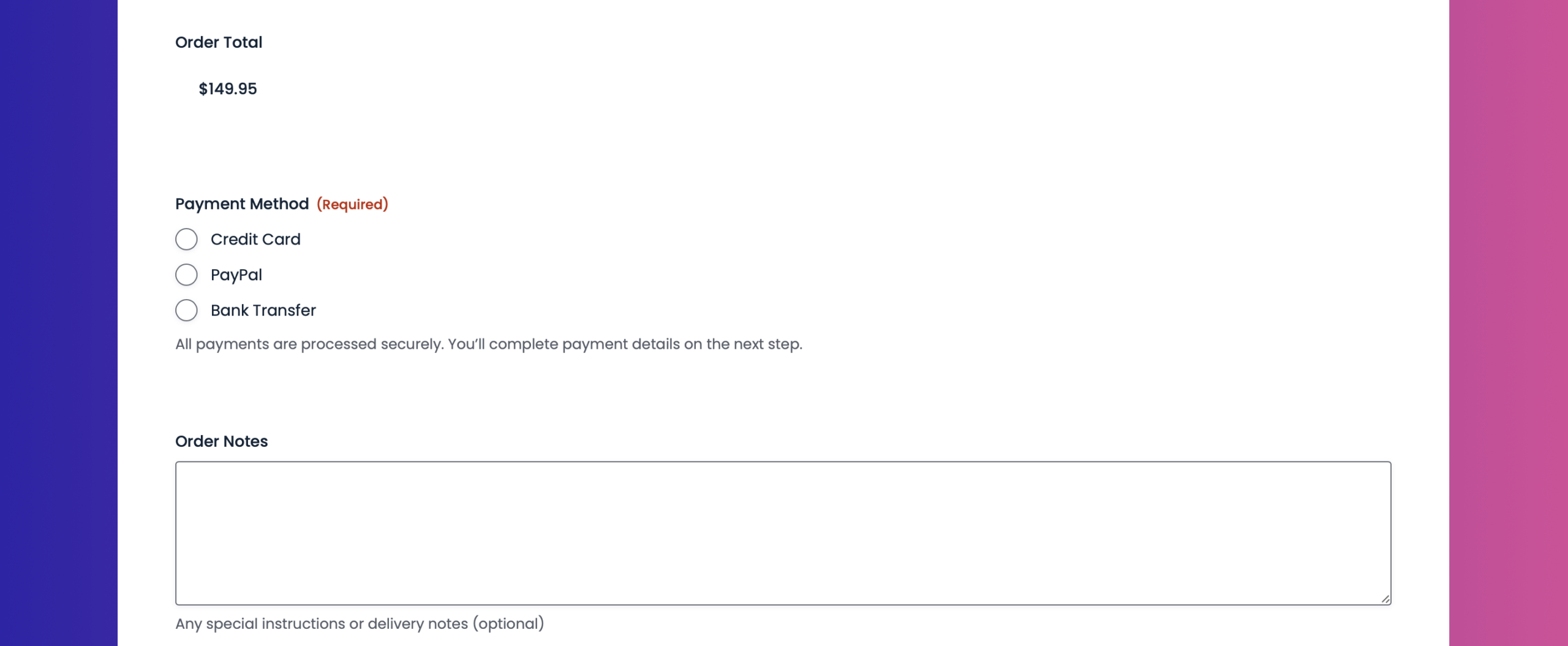 Simple product order form
