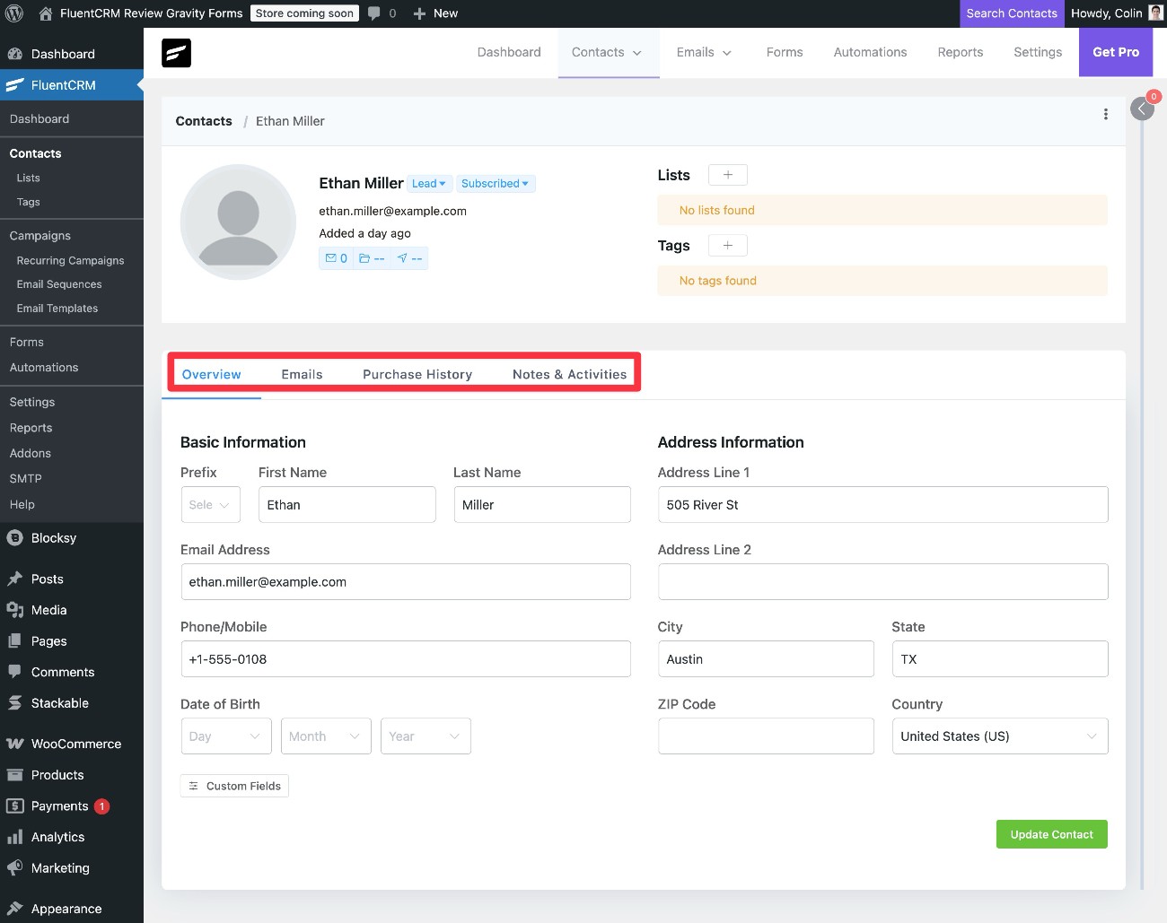 FluentCRM contact detail
