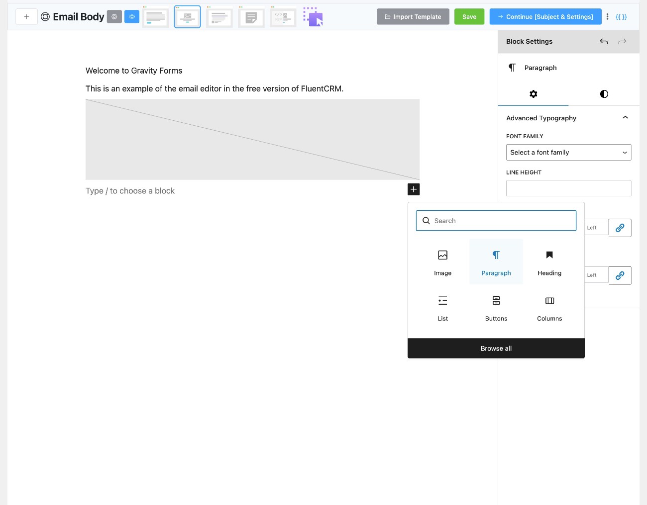 FluentCRM email builder
