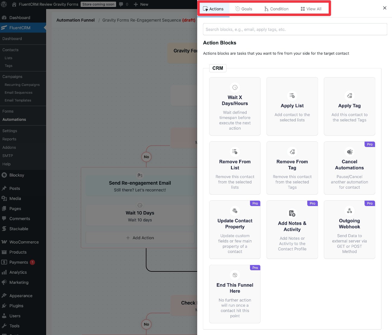 FluentCRM automation interface