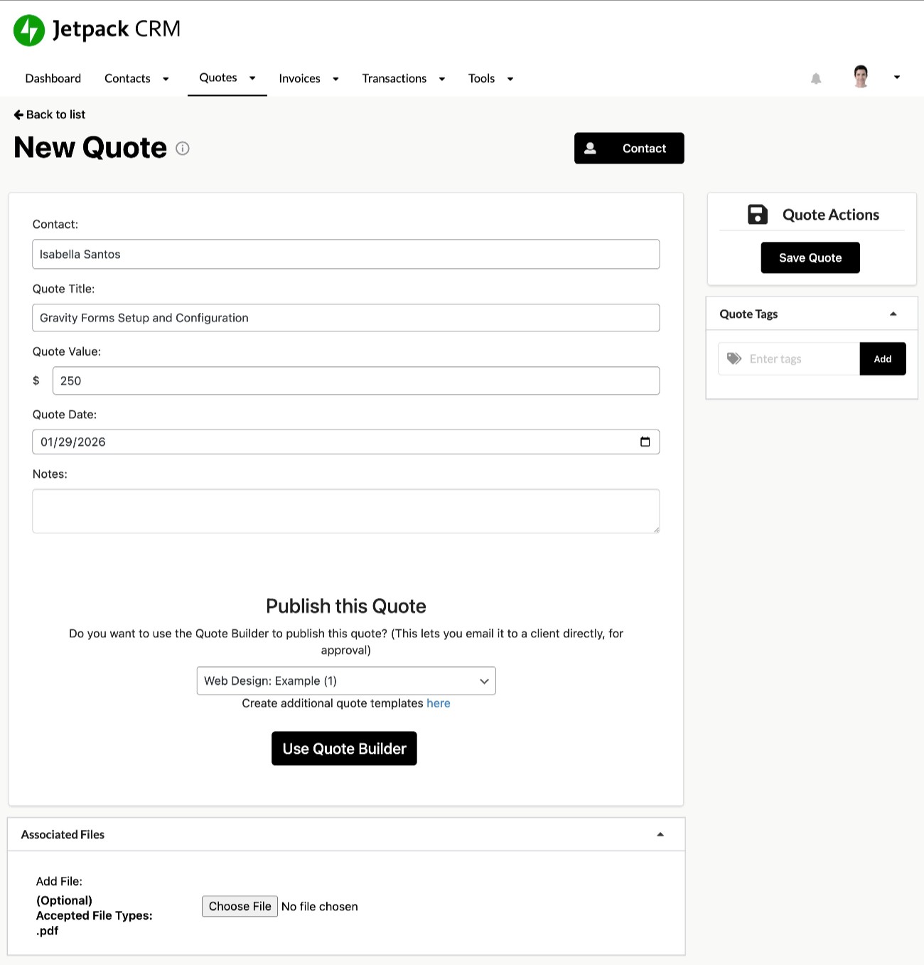 Jetpack CRM quote builder