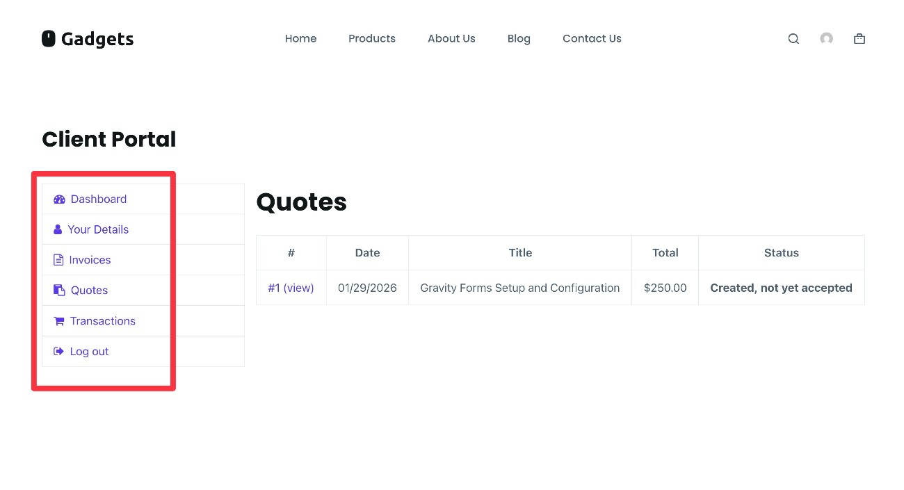 Jetpack CRM frontend client portal