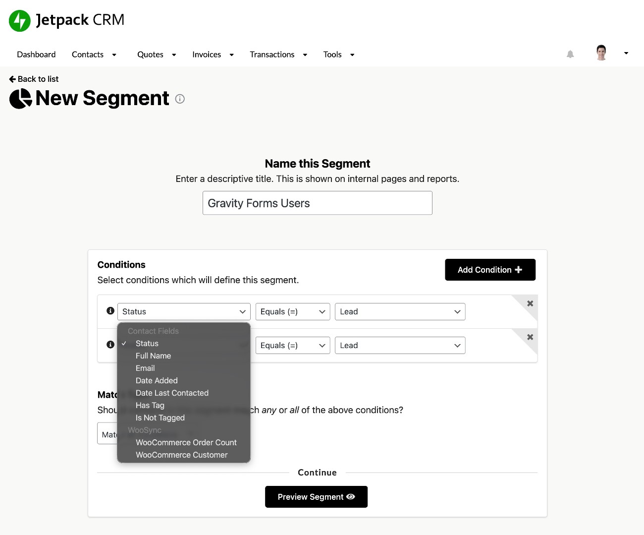 Jetpack CRM segments